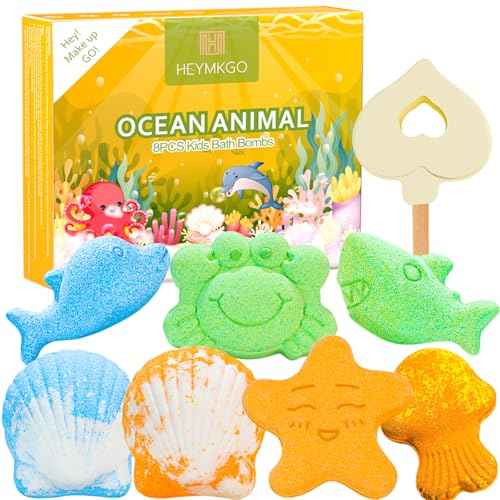 HEYMKGO Bath Bombs for Women and Kids, 8PCS Handmade Natural Boys Girls Fizzy Bubble Bath Bomb Gift Kit for Birthday Christmas Cute Women Relaxing Bath Bombs Set
