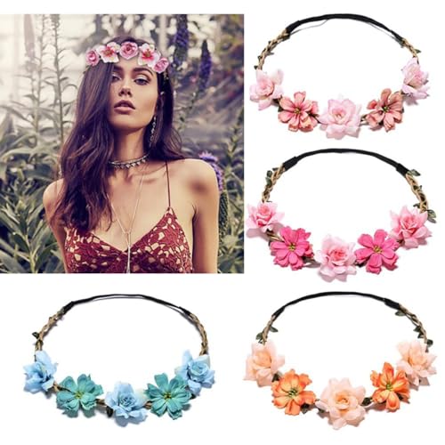 6 Pack Flower Crowns Headbands Set - Boho Hair Wreaths