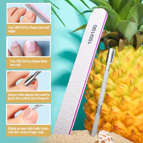 Teenitor Pink French Toe Nails Press On Set with White Borders, 120pcs Short Square Fake Toenails for Women