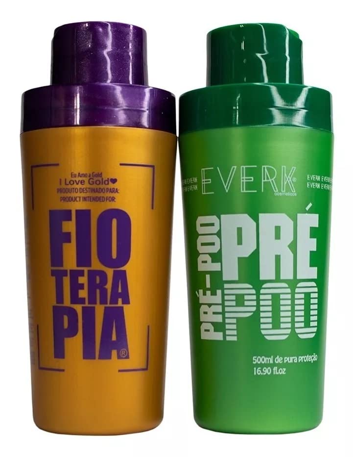 Fioterapia Everk 500ml + Pre Poo Green 500ml |Keratin Treatment | Progressive Brush | Straightening & Smoothing System