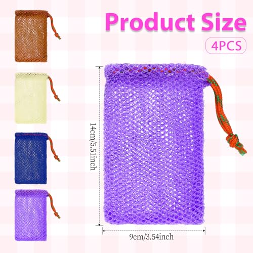 Vin Beauty 4 Pack Exfoliating Soap Bag Mesh Pouch with Drawstring