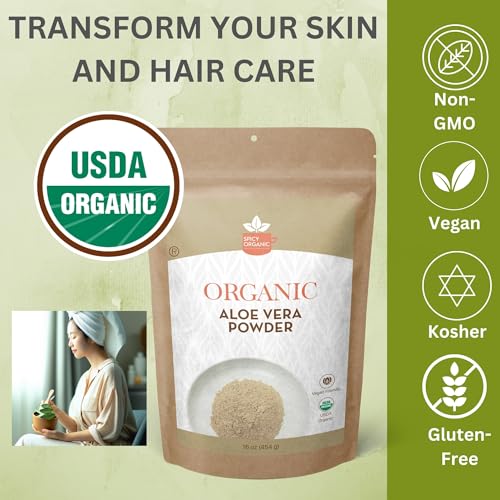 Organic Aloe Vera Powder for Skin & Hair ? 16 oz. - Aloe Barbadensis - Nourishing Face Mask for Natural Beauty, USDA Certified Organic & Non-GMO