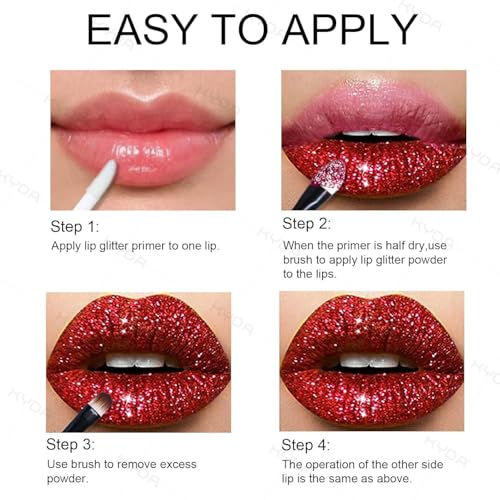 KYDA Glitter Lip Kit - 3 Diamond Metallic Colors with Primer