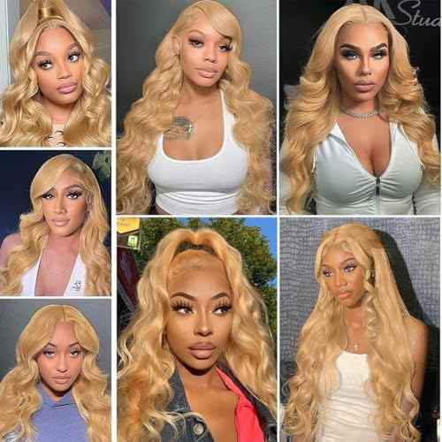 Honey Blonde Lace Front Wigs Human Hair 27# Colored Human Hair Lace Front Wigs 13x6 Body Wave Lace Front Wigs Human Hair 180 Density Glueless Honey Blonde Wig Human Hai r Pre Plucked 22 Inch
