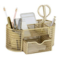 Gold Desk Organizer Set with Drawer - Metal Mesh Storage for Office