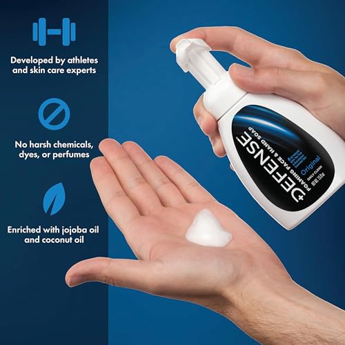 Defense Liquid Foaming Face & Hand Soap 32 Fl Oz Refill with Tea Tree, Eucalyptus, Jojoba, Aloe Vera, Olive & Coconut Oils