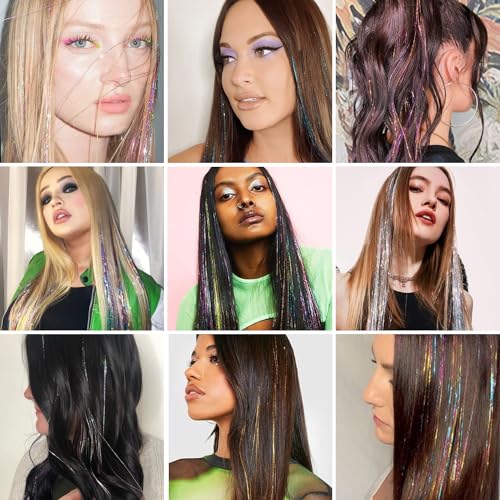 Rainbow Hair Tinsel Clip-In Extensions 20.5 Inch 12 Pack