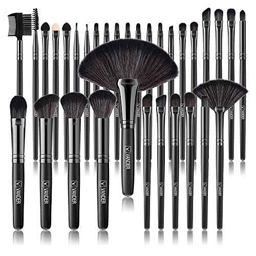 Vander Make up Brush Set, 32Pcs Professional Premium Synthetic Brochas Para Maquillaje, Foundation Powder Concealers Eyeshadow Eyeliner Brush Travel make up brushes set (Black)