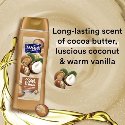 Suave Moisturizing Body Wash, Cocoa Butter and Shea with Vitamin E Extract, No Parabens, No Phtahaltes, 18 Oz (Pack of 12)