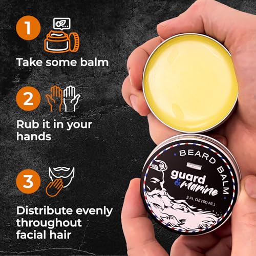 GUARD&MARINE Beard Growth Balm - 2 oz. Effective Natural Formula With Biotin for Beard & Mustache Care, Hydration and Styling, Leave-in Beard Conditioner & Unscented Moisturizer for Men