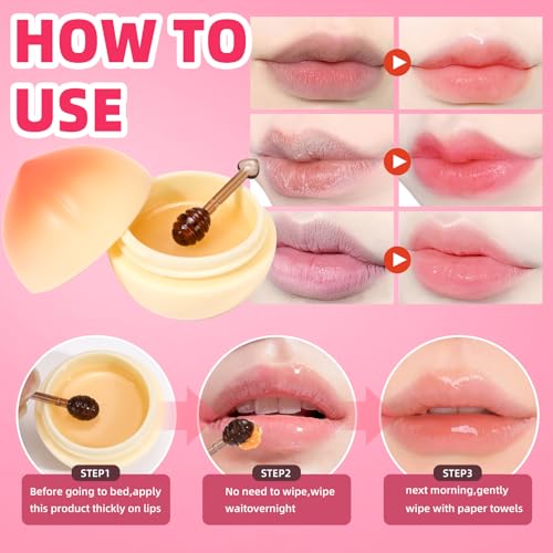 6 PCS Mini Bee Lip Balm Lip Mask Fruit Pot,Strawberry Lip Balm for Teens Girls 8-12,Lemon,Peach,Cherry Moisturizing Lip Sleeping Mask Overnight Lip Treatment,Color lip Balm Gifts Set, Galentines Gifts