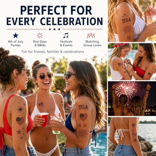 4th of July Temporary Tattoos - 70+ Patriotic Designs, 4 Sheets