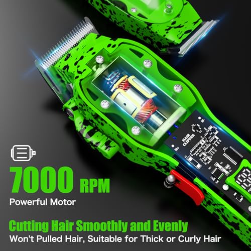 Professional Hair Clippers for Men, Cordless Barber kit for Hair Cutting & Grooming, Hair Clippers and Trimmer Set for Barber Haircut with LED Display, 8 Fade Taper Combs(Green Set)