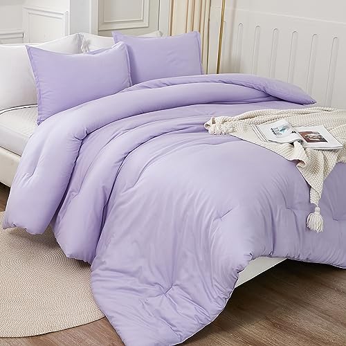 Litanika Lavender Comforter Twin/Twin XL Size, 2 Pieces Boho Lightweight Solid Bedding Comforter Set, All Season Fluffy Bed Set (66x90In Comforter & 1 Pillowcase)