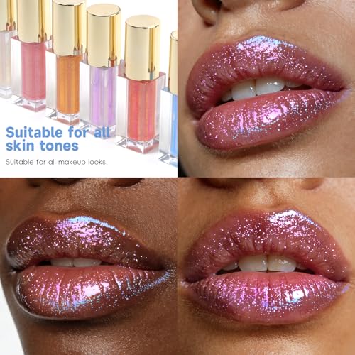 HOSAILY 6-Piece Holographic Chameleon Lip Gloss Set