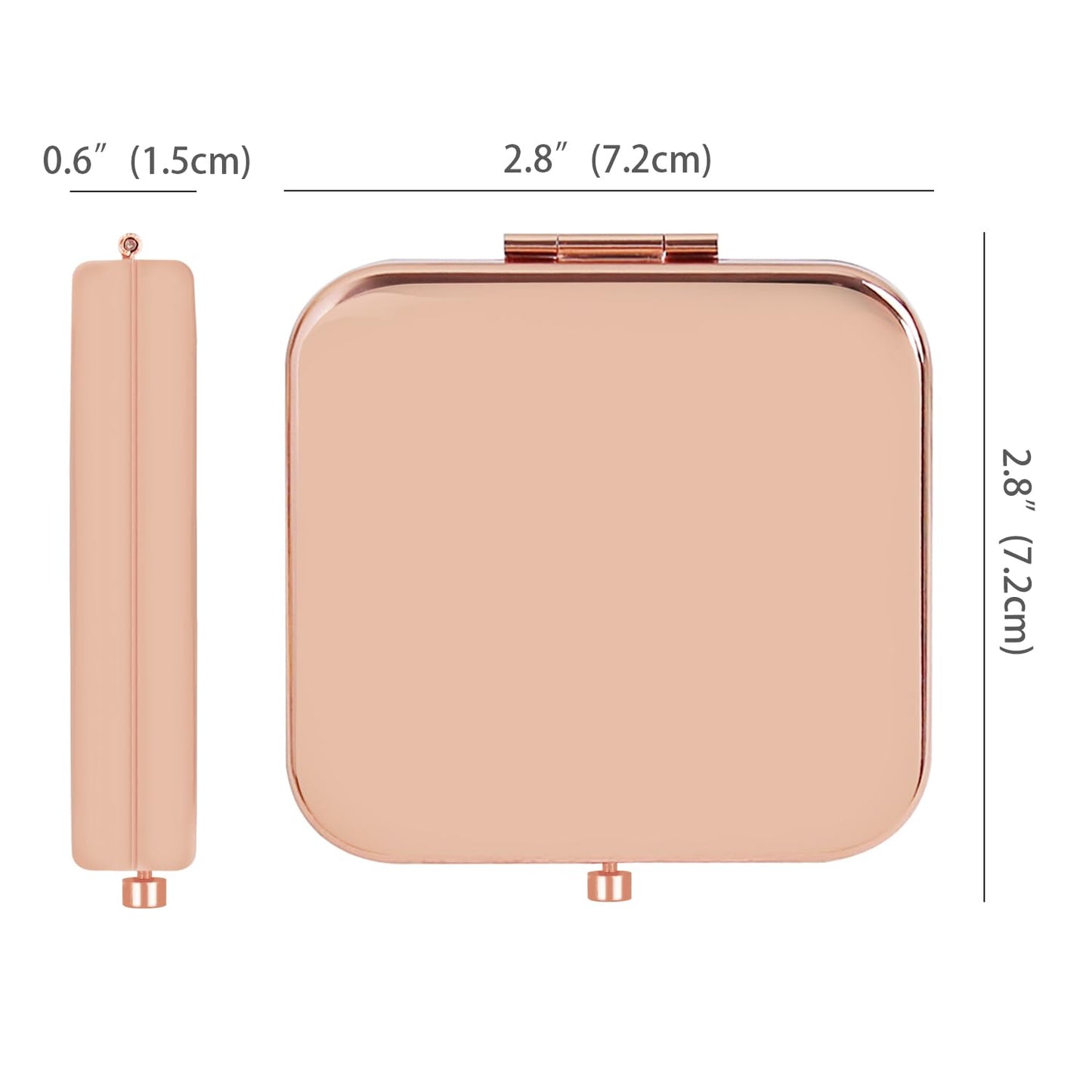 Ximruyuv Pocket Mirror for Women, Rosegold Square 2.8”×2.8” Metal Frame Double Sided Mini Magnifying 1X/2X Pocket Mirror for Men Can be Used as Gifts for Woman (D)