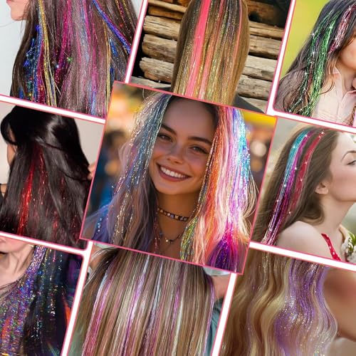 Tinsel Hair Extensions Clip In 14 Colors 19.7 In Glitter