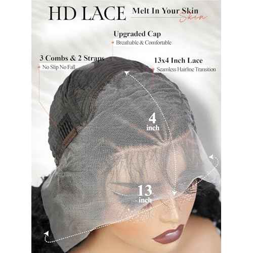 Fancy Hair Braided 13x4 Lace front Wigs with Baby Hair Cornrows with Kinky Curly Hair Wigs for Black Women 18 Inch Pre Plucked HD Lace Frontal Deep Wave Full & Thick Yaki 4C Texture Natural Hairstyle