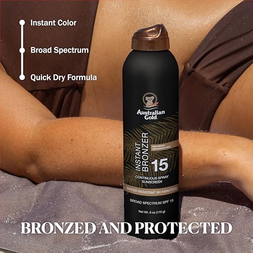 Australian Gold Continuous Spray Sunscreen SPF 15 with Bronzer, 6 oz