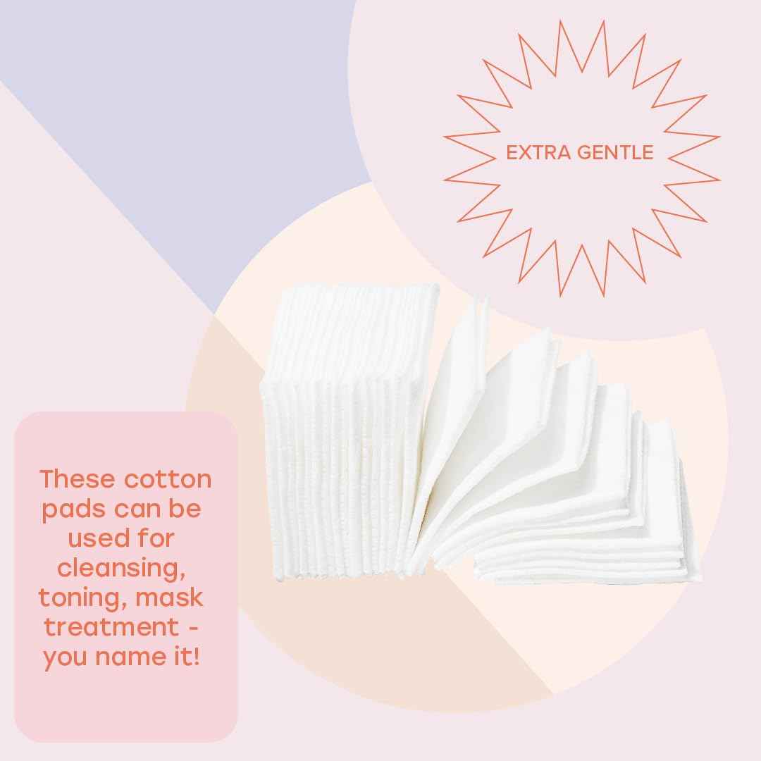 White Rabbit – Naked Cotton Classic – Premium 100% Cotton Pads for Toner Use, Makeup Remover, and Masks | Unbleached, Lint-Free, Extra Soft | Korean Skin Care Product (500 Count)