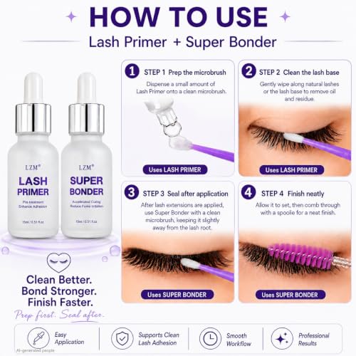 Lash Bonder & Primer Kit for Eyelash Extensions - Professional Lash Sealant & Primer