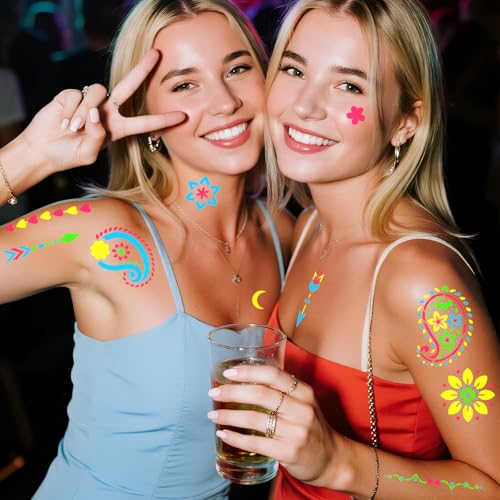 Glow in the Dark UV Neon Face & Body Markers with Stencils for Parties