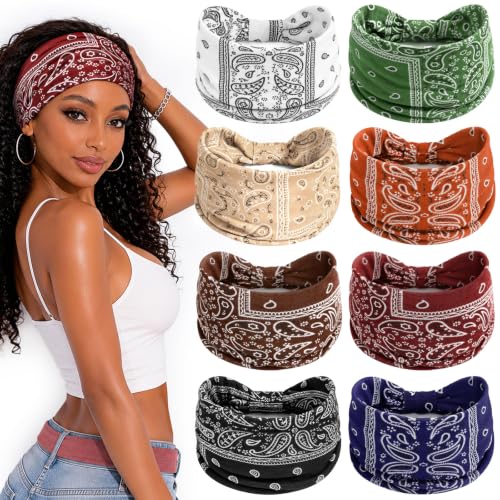 Awumbuk 8 Pack Wide Headbands for Women - Non-Slip, Moisture-Wicking