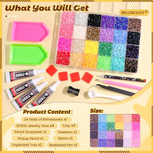 BELLEBOOST 36,000PCS 3mm Rhinestones Bedazzling Craft Kit with Adhesive & Tools