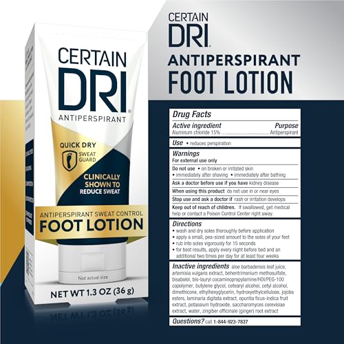 Certain Dri Antiperspirant Foot Lotion - 24-Hour Sweat & Odor Control, 1.3 oz
