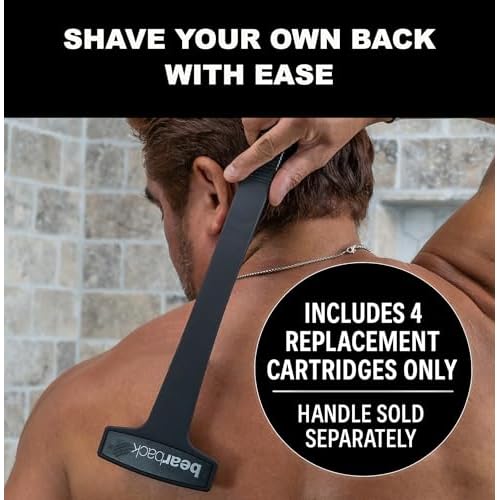 Bearback Shaver Cartridges ? 4-Pack Refill Blades for Men¡¯s Back Shaver ? Triple Stainless Steel Pivoting Heads ? Fits Bearback Handle & Grooming System