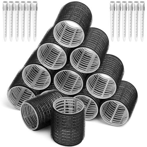 Acejoz Large Self-Grip Hair Rollers Set with Clips (1.8 Inch, 12 Pack)