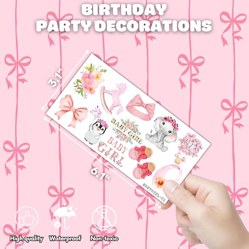 100 PCS Baby Girl Birthday Party Decorations Favors Supplies Temporary Tattoos Decor Pink Rose Gold Baby Girl Shower Floral Stickers For Boys Girls Gift School Prizes Rewards