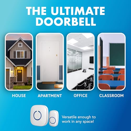 SadoTech Wireless Doorbells for Home - Adjustable Volume with 52 Chimes, 1000Ft Range, Easy Installation, Weatherproof Wireless Doorbell w/LED Flash, White