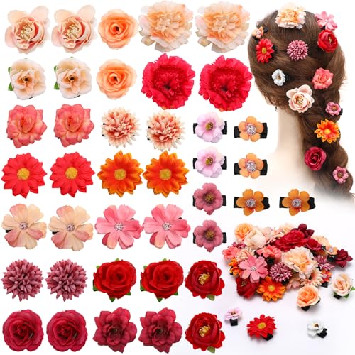 Korvishow 30pcs Black Flower Hair Clips - Womens Girls Bridal Handmade Artificial Dark Rose Floral Barrettes Hair Clips for Funeral Headwear Accessories Devil Costume Photography Photo Props