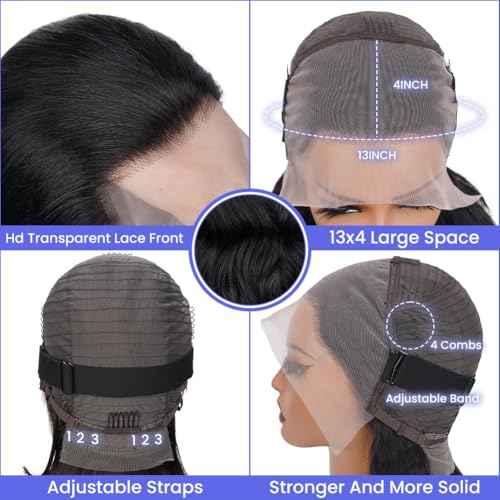 13x4 Body Wave Lace Front Wigs Human Hair Pre Plucked 180% Density HD Transparent Lace Frontal Wigs for Women, 9A, Small Bleached Knots, with Baby Hair, 18 Inch, Natural Color