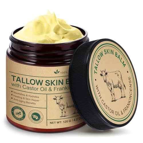 Tallow Balm With Castor Oil and Frankincense Skin Balm, Beef Tallow Moisturizer, Frankincense Oil for Skin, 100% Grass-Fed, Nourish & Repairing Dry Skin, Face & Body Cream