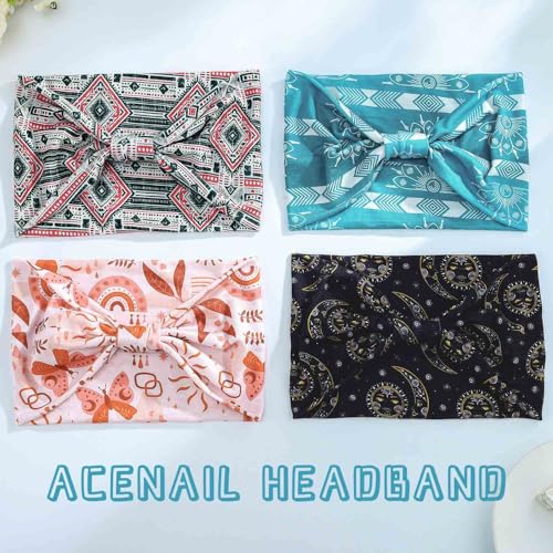 Boho Wide Headbands for Women, 4-Pack Floral Turban Head Wraps