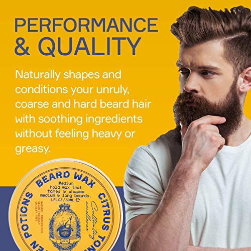 SEVEN POTIONS Beard Wax for Men ? Medium Hold Styling Wax to Shape And Nourish Your Beard ? All-Natural, Vegan, Cruelty Free ? Citrus Tonic (1 FL OZ)
