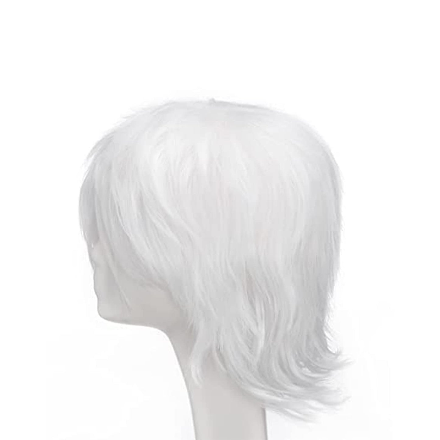 Gairyan Short White Wig Cosplay Wig Unisex Anime Costume Straight Fluffy Wig Synthetic Spiky Layered Short Hair With Bangs Heat Resistent Holiday Theme Party Fancy Dress Halloween Wig + Free Wig Cap