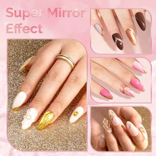 MelodySusie 16Pcs Chrome Nail Powder for Gel Nails,Metallic Mirror Effect Pigment Stylish and Technological Fine Glitter for Home DIY Salon Use