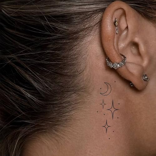 Celestial Temporary Tattoos ? Realistic & Long-Lasting Sun Moon Star Minimal Fake Tattoos, Waterproof Semi-Permanent Body Stickers for Shoulder, Neck, Collarbone