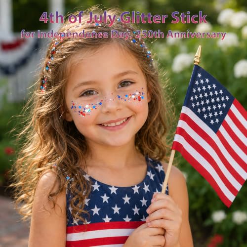 Mysense Red White and Blue Patriotic Glitter Stick - 08# 4th of July USA Flag Makeup & Body Accessories