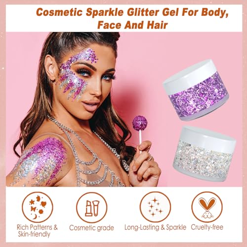 Boko 50ML Red White Blue Body Glitter Gel, 4th of July Chunky Glitter for Face Hair Body Pride Makeup, Patriotic Glitter for Independence Day Memorial Day Veterans Day Flag Party Rave Accessories