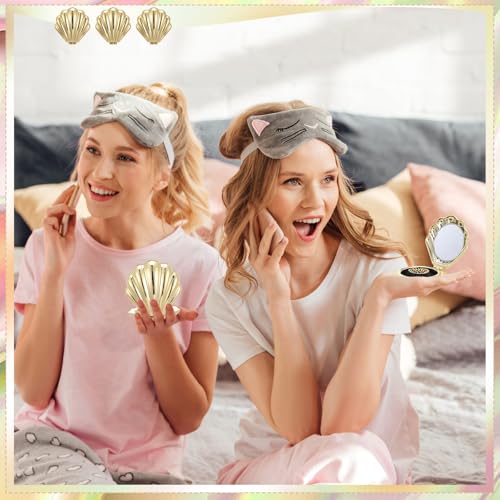 AceOrbit Mermaid Shell Hair Brush with Mirror - 6 Pcs Compact Travel Set