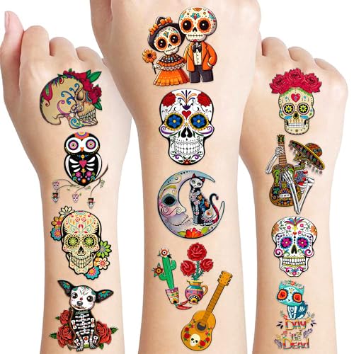 96 PCS Day of the Dead Temporary Tattoos - Sugar Skull Party Favors