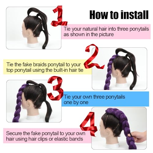 24 Inch Black Braided Ponytail Hair Extension with Tie