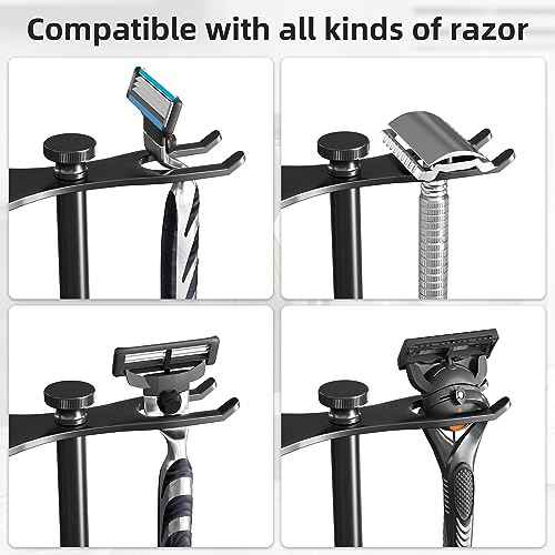 pickpiff Safety Razor Stand with Brush Holder, Marble Base with Black Metal Holder Heavy Duty, Extra Wide Openings, Fits Most Brushes and All Kinds Of Razors