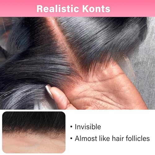 WOWANGEL 2x6 0.095mm Ultra-Thin Skinlike Real HD Lace Frontal & Closure,Body Wave Natural Hairstyles,Pre-Plucked Invisible Hairline,Unprocessed Virgin Human Hair,Invisible Knots HD Lace,16inch