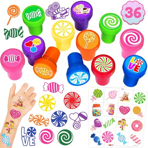 36-Piece Candy Party Favors Set with Stamps & Tattoos