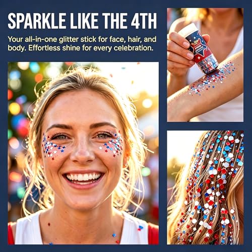 Patriotic Red White Blue Glitter Stick - Waterproof Face & Body